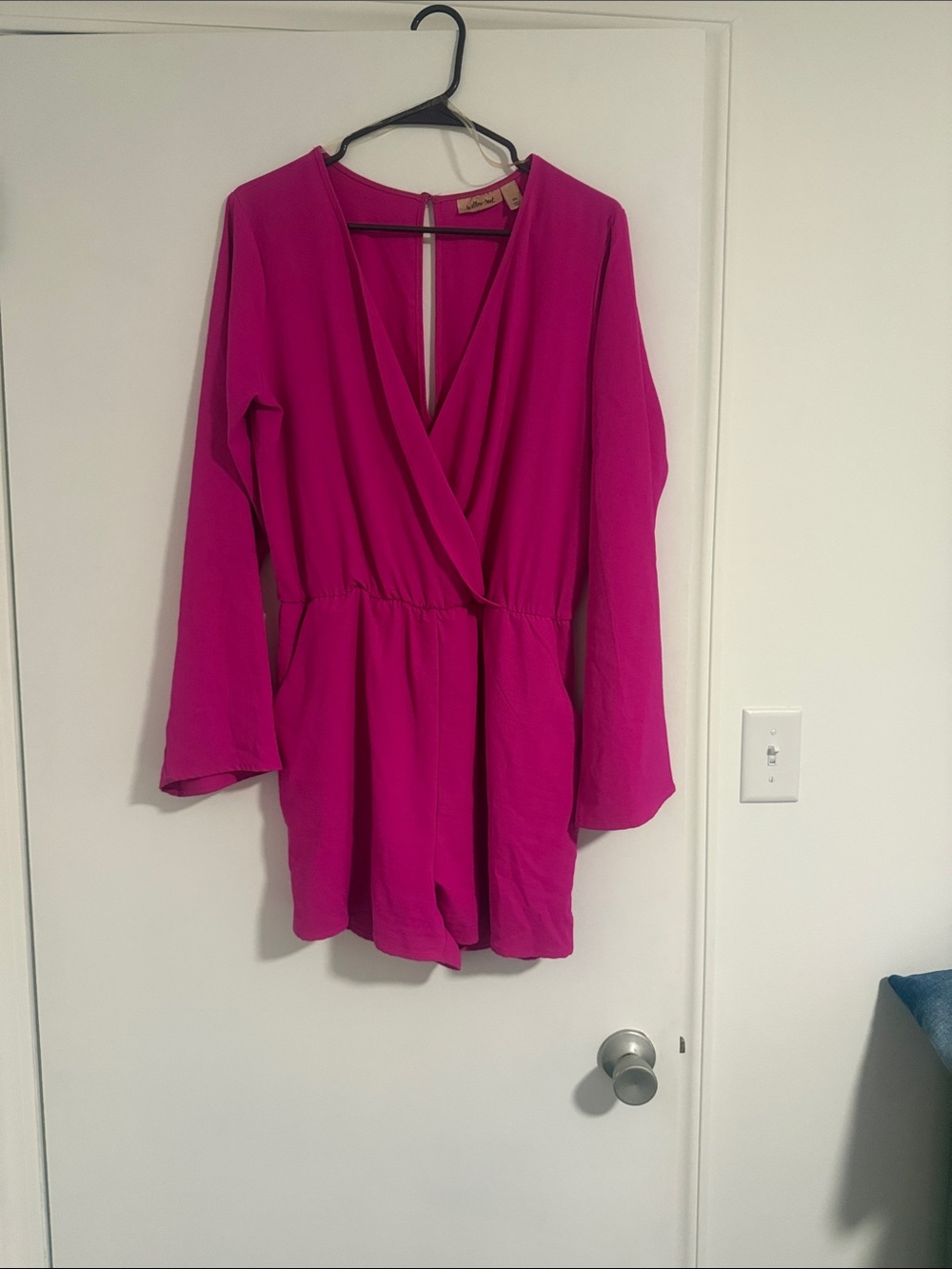 Fuchsia Long-Sleeve V-Neck Romper